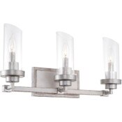 Wholesale - Sierra 22" 3-Light Farmhouse Vanity / Bathroom Light + Cylinder Glass Shades, White Ash Wood Style + Galvanized Steel Finish C/P 1, UPC: 810018523930